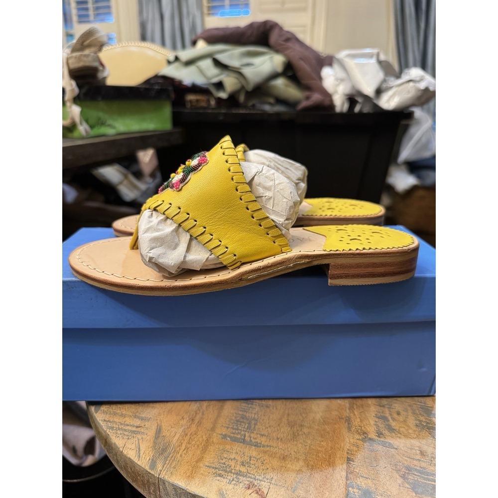 JACK ROGERS BEADED ICON SANDALS SLIDES NIB BOX SUNFLOWER YELLOW Size 5 M! - Picture 2 of 8